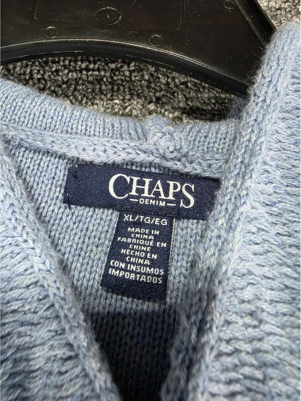 Chaps Denim Knit Cardigan Sweater Mens XL Blue Striped Hooded Toggle Long Sleeve